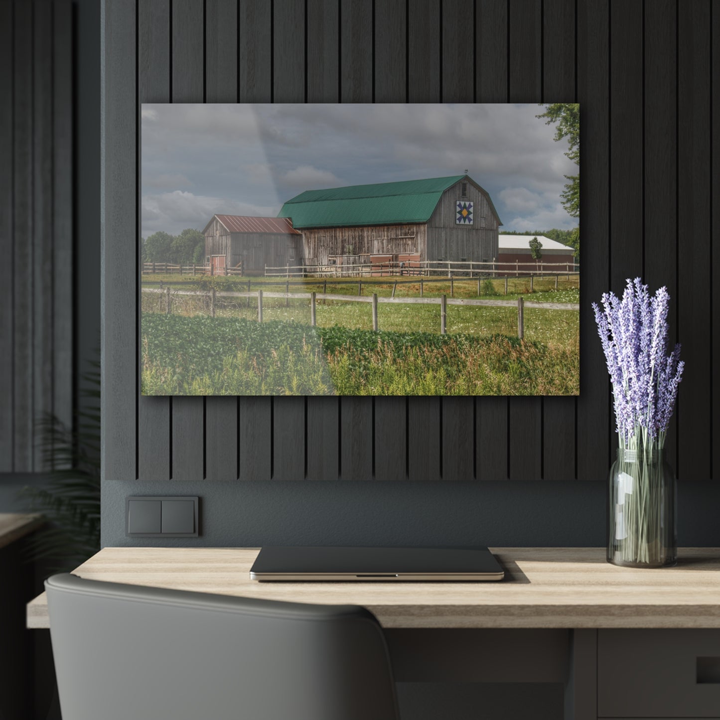 U R There Photography West Millington Road Grey Quilt Rustic Farmhouse Acrylic Wall Print