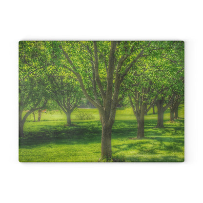 U R There Photography Spring Trees in Chartreuse Rustic Farmhouse Tempered-Glass Cutting Board