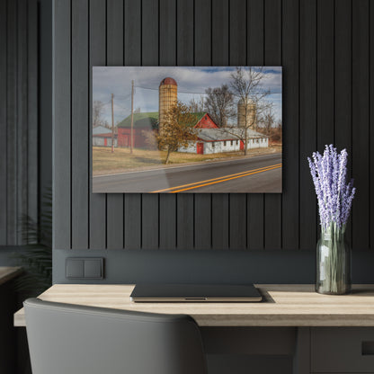 U R There Photography Newark Road Red and Silos III Rustic Farmhouse Acrylic Wall Print
