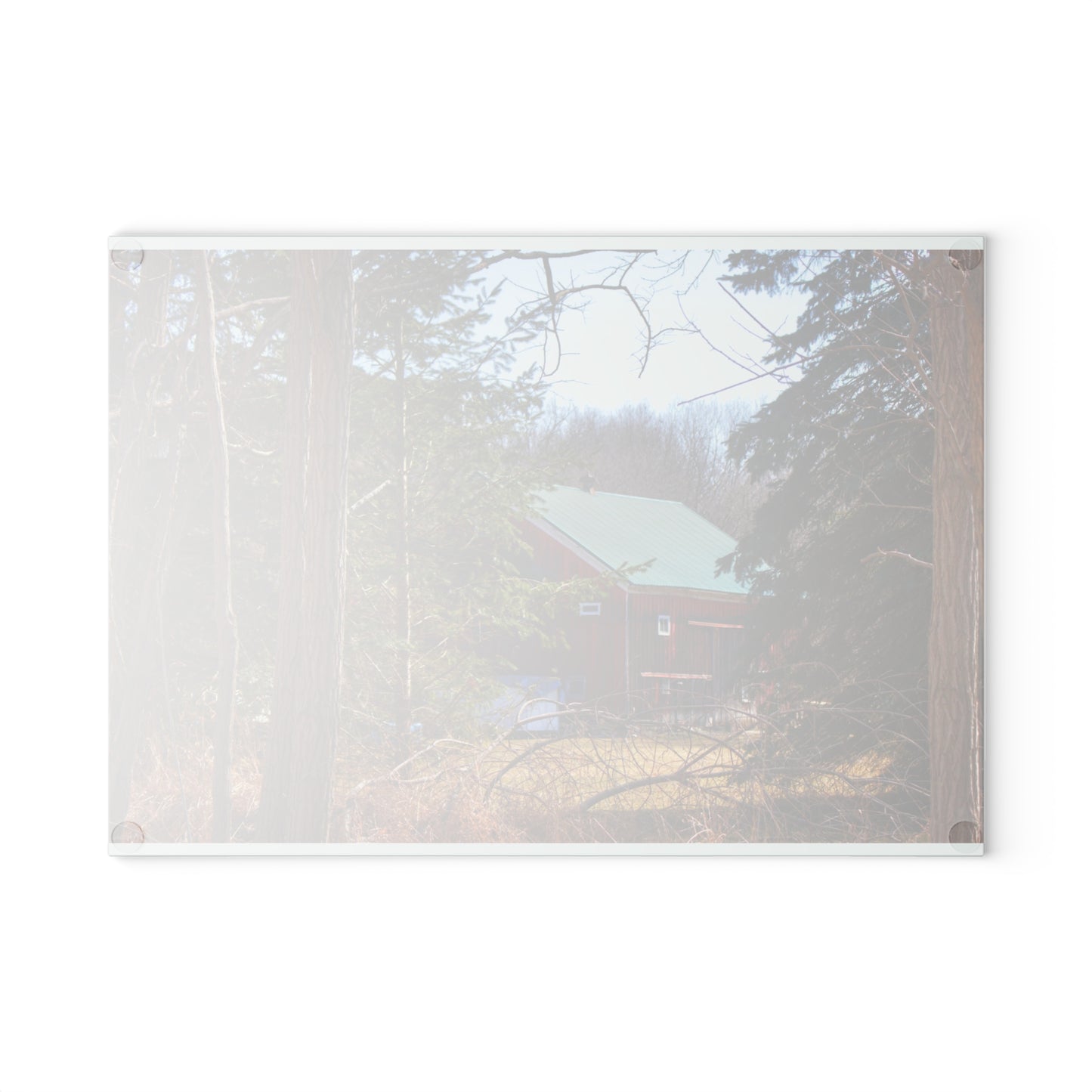 U R There Photography Bordman Road Hidden Red Rustic Farmhouse Tempered-Glass Cutting Board
