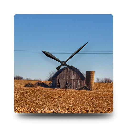 Hurd Corners Grey Rustic Farmhouse Acrylic Analog Wall Clock 10.75'' × 10.75'' (Square)