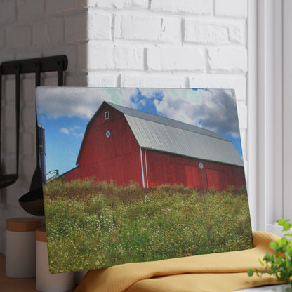 U R There Photography South Henderson Road Hilltop Red III Rustic Farmhouse Tempered-Glass Cutting Board