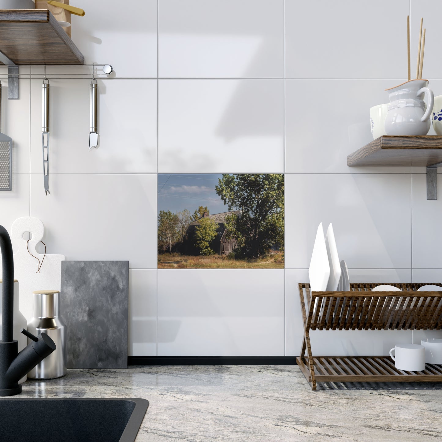 U R There Photography Barnes Road Grey Rustic Farmhouse Decorative Ceramic Tile