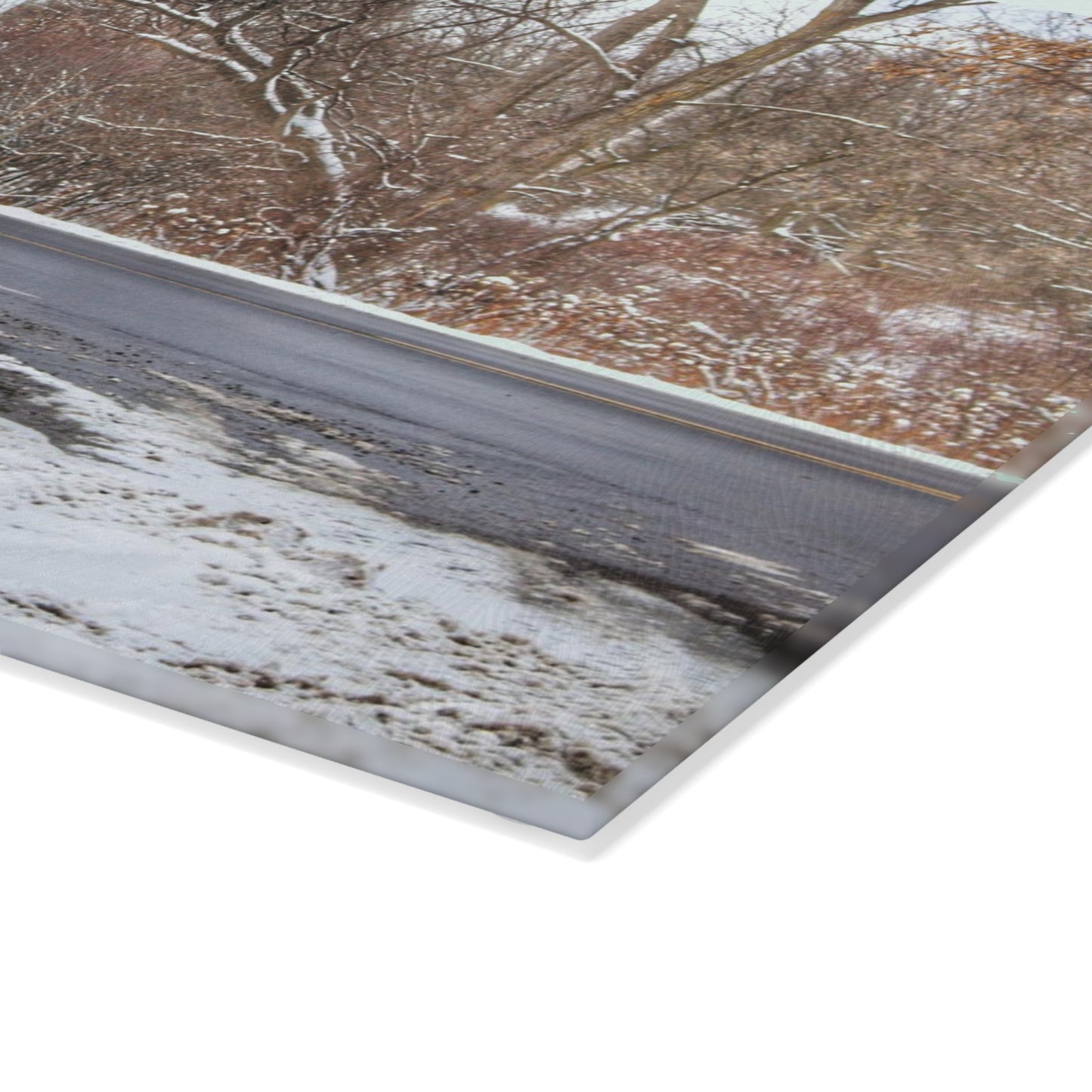 U R There Photography Dodge Road Winter Red Rustic Farmhouse Tempered-Glass Cutting Board