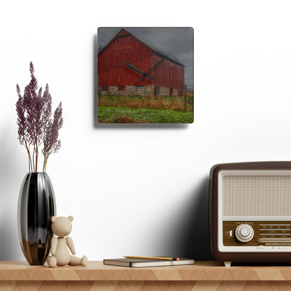 U R There Photography Bowers Road Red III Rustic Farmhouse Acrylic Analog Wall Clock