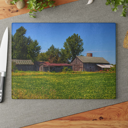 U R There Photography Birch Run Road Greys I Rustic Farmhouse Tempered-Glass Cutting Board