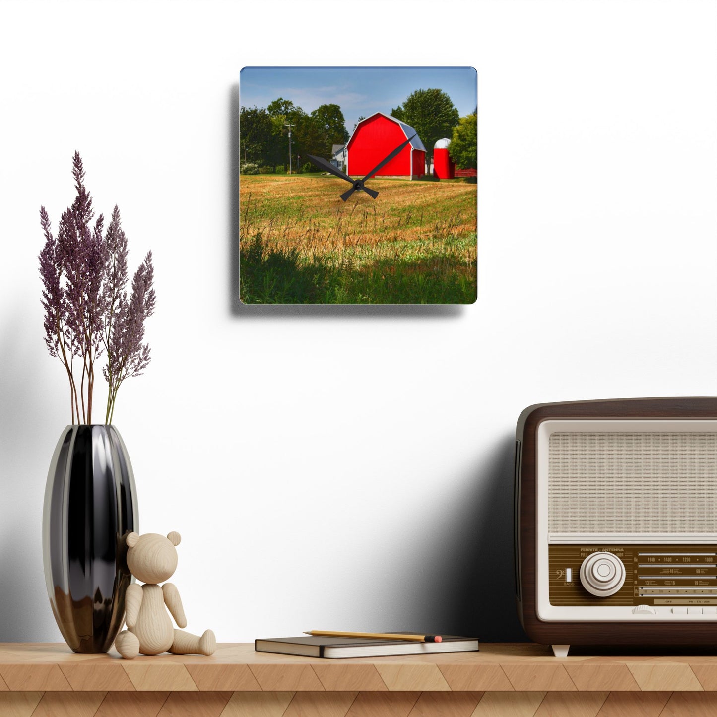 U R There Photography Bristol Road Red and Silo Rustic Farmhouse Wall Clock