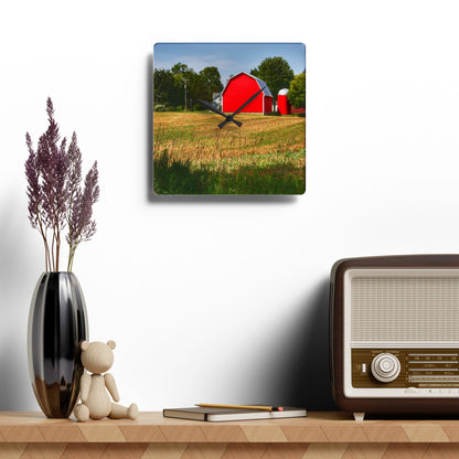 U R There Photography Bristol Road Red and Silo Rustic Farmhouse Wall Clock