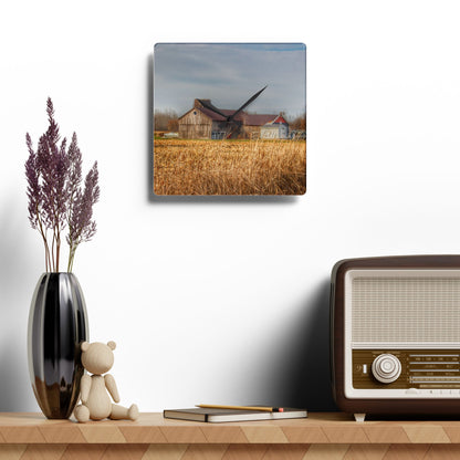 U R There Photography North Center Road Grey Rustic Farmhouse Acrylic Analog Wall Clock