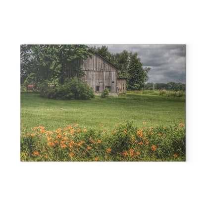 U R There Photography Millington Road Lilly Grey Rustic Farmhouse Tempered-Glass Cutting Board