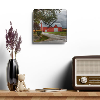 U R There Photography Richville Road Red Rustic Farmhouse Acrylic Analog Wall Clock
