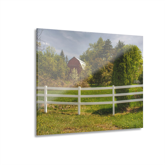 U R There Photography Sutton Road Red Beyond the Fence Rustic Farmhouse Acrylic Wall Print