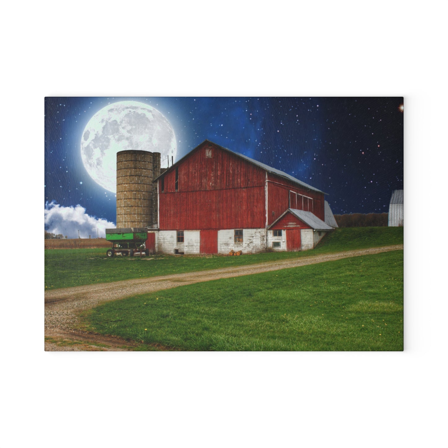 U R There Photography Fostoria Red in the Moonlight Rustic Farmhouse Tempered-Glass Cutting Board