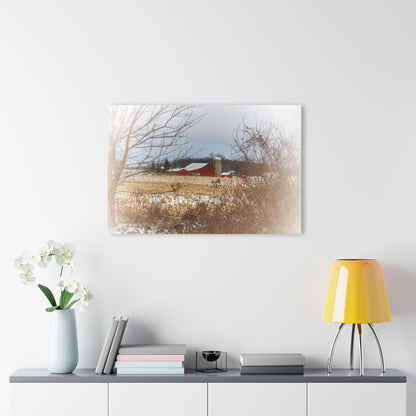 U R There Photography Brook Road Red in Winter Rustic Farmhouse Acrylic Wall Print