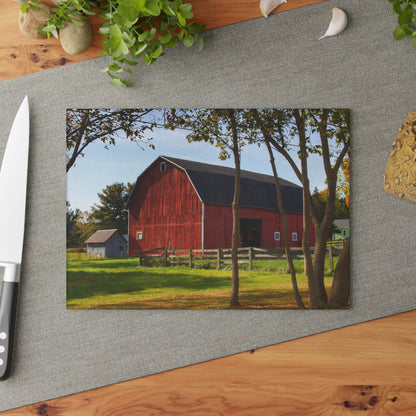 U R There Photography Hough Road Red II Rustic Farmhouse Tempered-Glass Cutting Board
