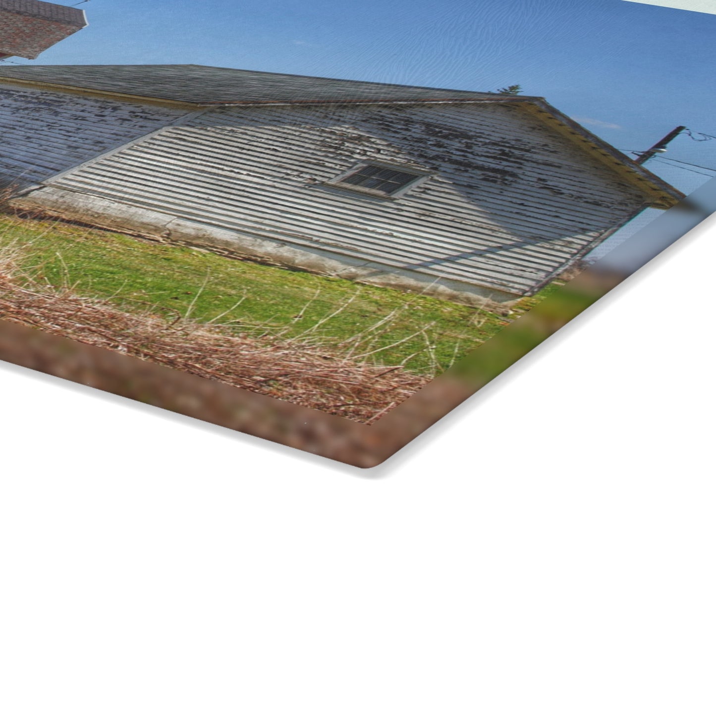 U R There Photography Hurd Corners Red and Little White Rustic Farmhouse Tempered-Glass Cutting Board