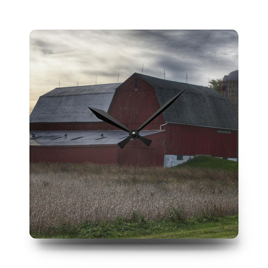 Brown City Red I Rustic Farmhouse Acrylic Analog Wall Clock 10.75'' × 10.75'' (Square)