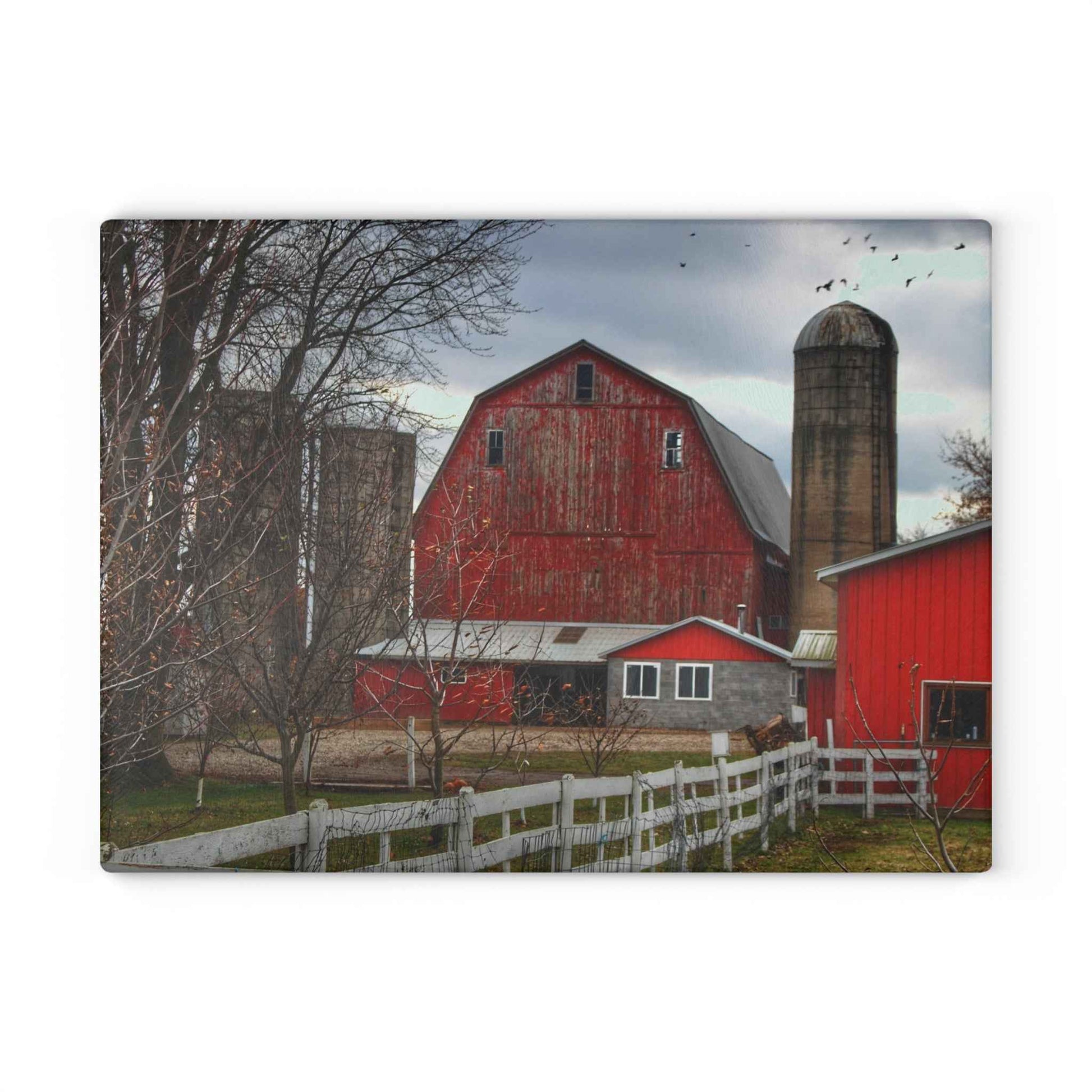 U R There Photography Peck Red Rustic Farmhouse Tempered-Glass Cutting Board