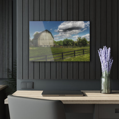 U R There Photography White Barn on a Sunny Day Rustic Farmhouse Acrylic Wall Print