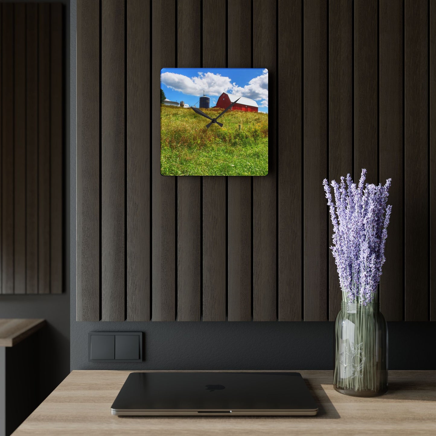 U R There Photography South Henderson Road Hilltop Red I Rustic Farmhouse Acrylic Analog Wall Clock 10.75'' × 10.75'' (Square)