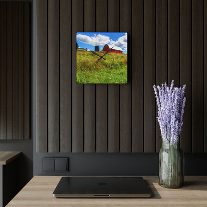U R There Photography South Henderson Road Hilltop Red I Rustic Farmhouse Acrylic Analog Wall Clock 10.75'' × 10.75'' (Square)