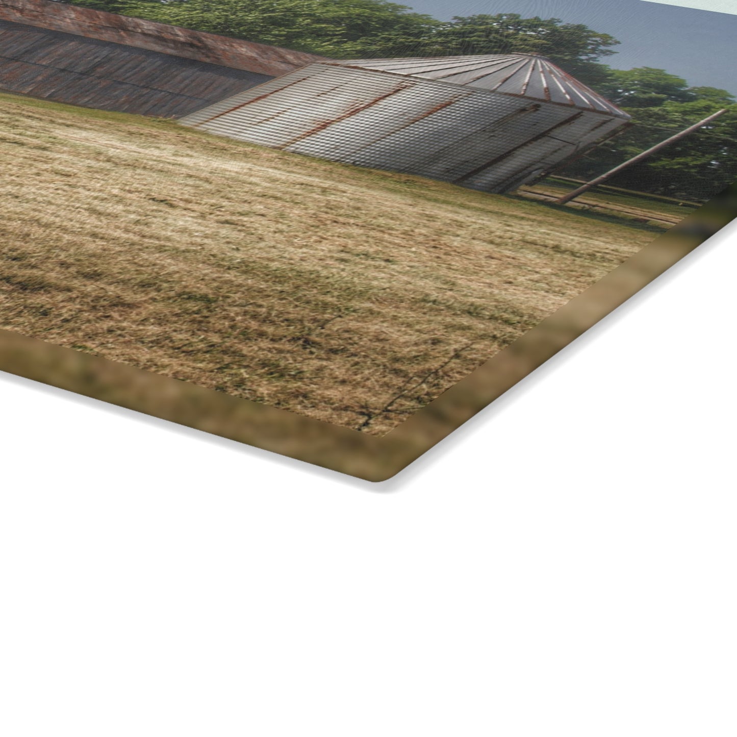 U R There Photography Hough Road Green Quonset II Rustic Farmhouse Tempered-Glass Cutting Board