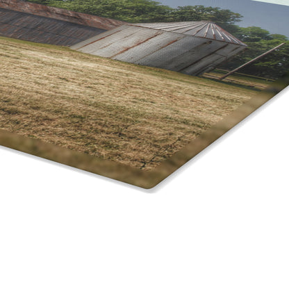 U R There Photography Hough Road Green Quonset II Rustic Farmhouse Tempered-Glass Cutting Board