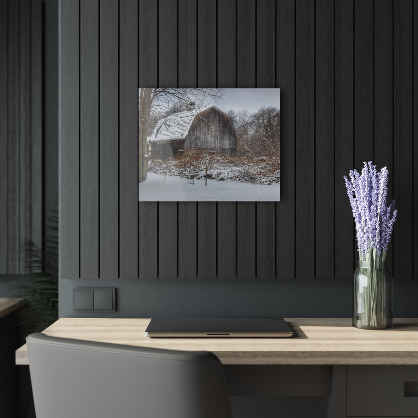 U R There Photography Vassar Road Hidden Grey in Winter Rustic Farmhouse Acrylic Wall Print