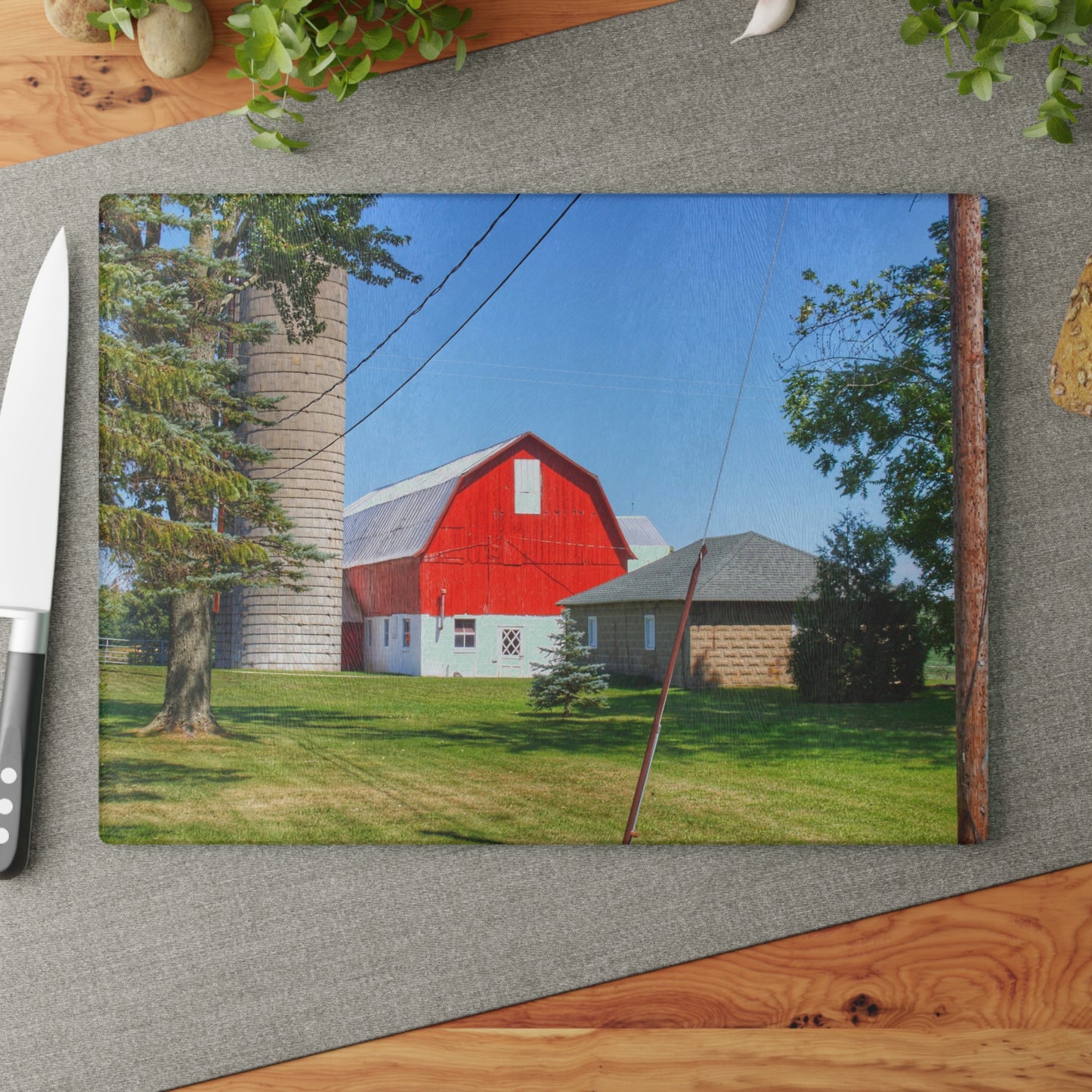U R There Photography East Lake Road Red Rustic Farmhouse Tempered-Glass Cutting Board