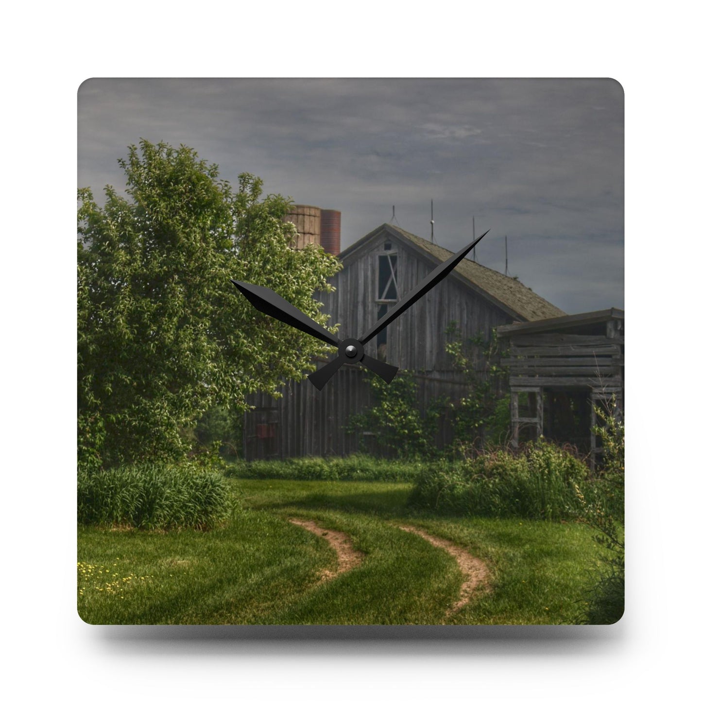 U R There Photography Barkley Road Grey II Rustic Farmhouse Acrylic Analog Wall Clock