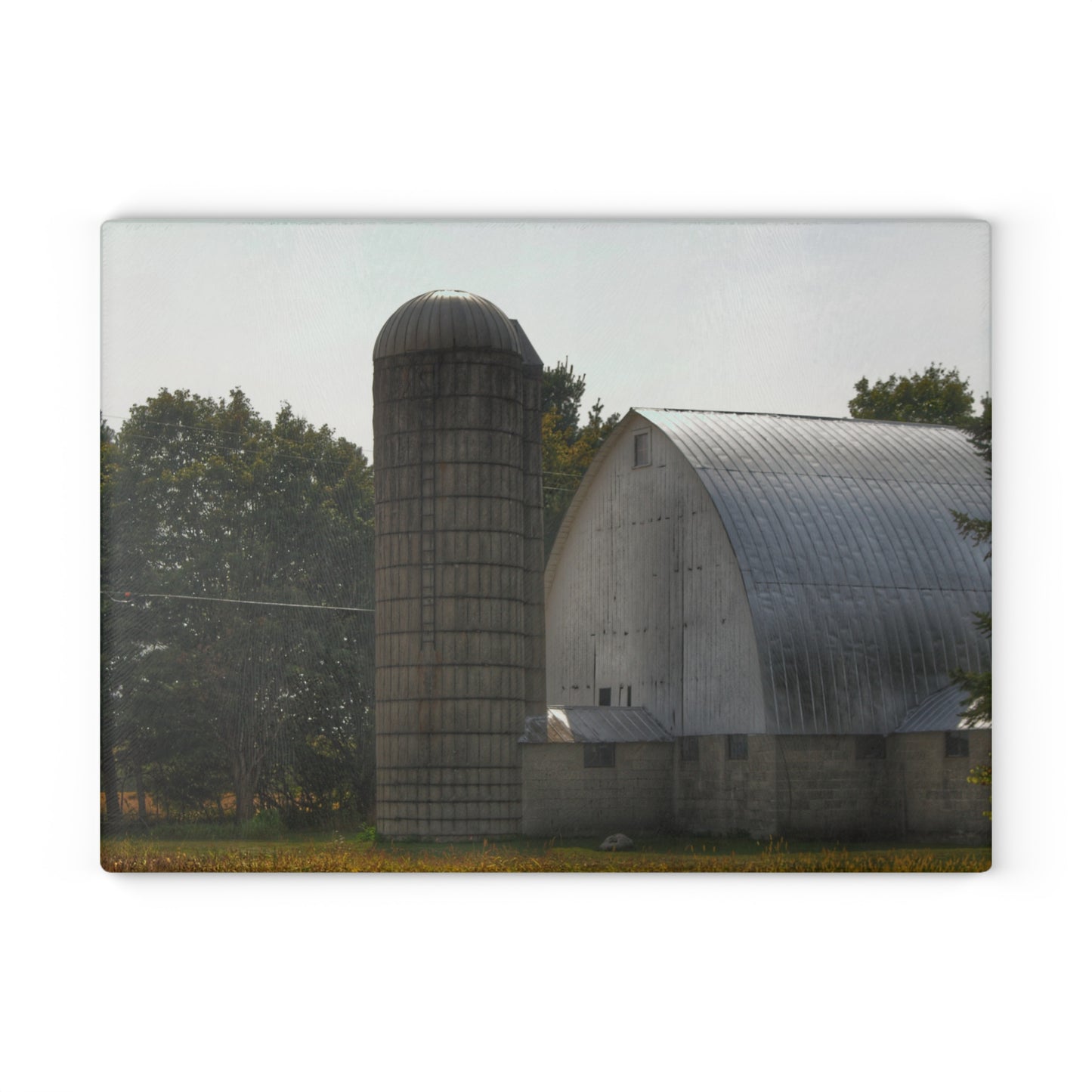 U R There Photography Grey Quonset Barn Rustic Farmhouse Tempered-Glass Cutting Board