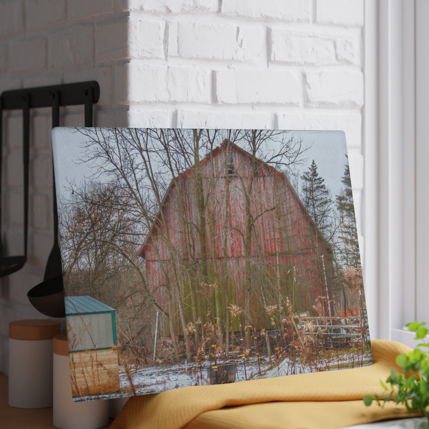 U R There Photography LeValley Road Red Rustic Farmhouse Tempered-Glass Cutting Board