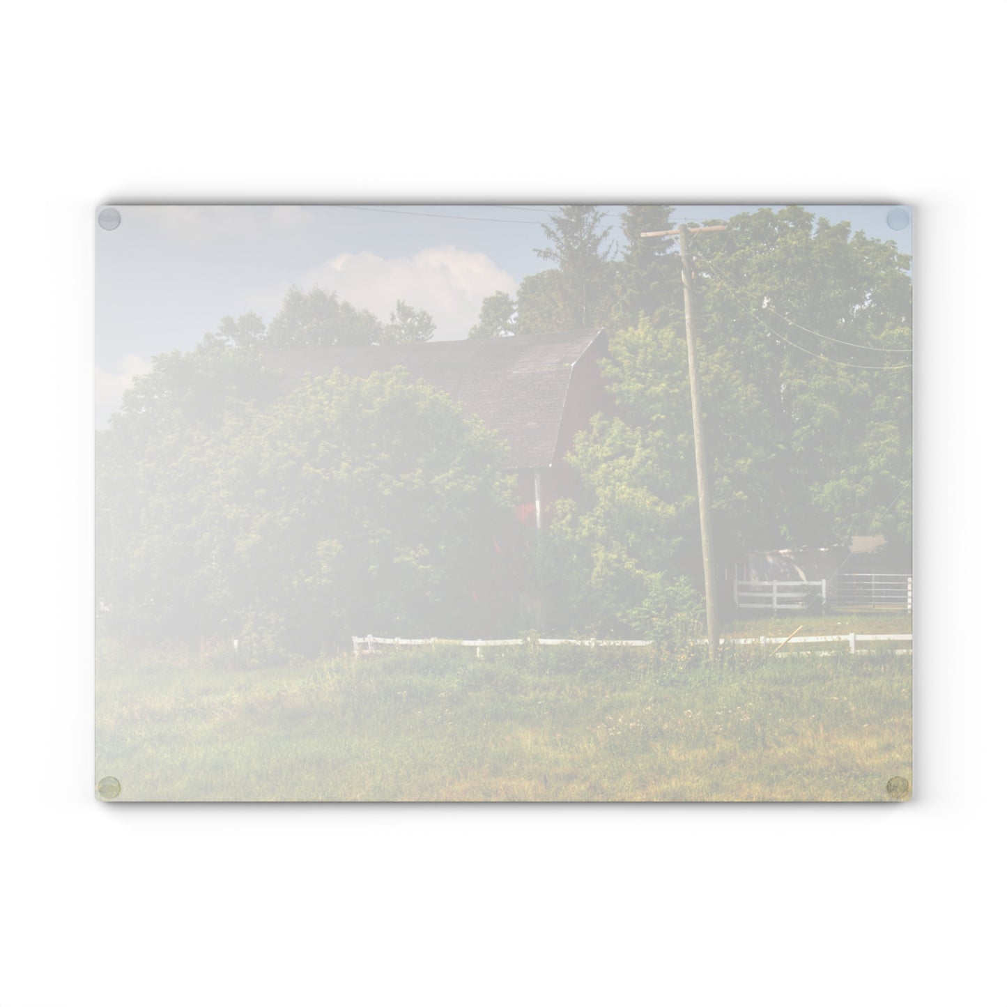 U R There Photography Hidden Red Beyond the Fence Rustic Farmhouse Tempered-Glass Cutting Board