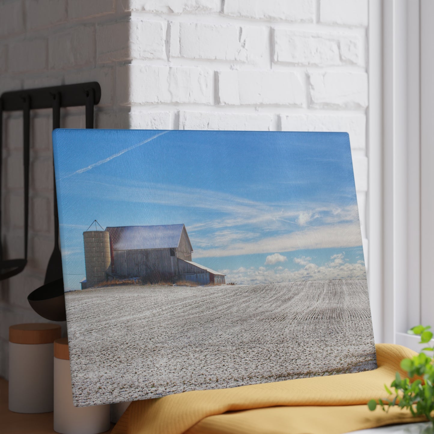 U R There Photography Early Spring Grey II Rustic Farmhouse Tempered-Glass Cutting Board