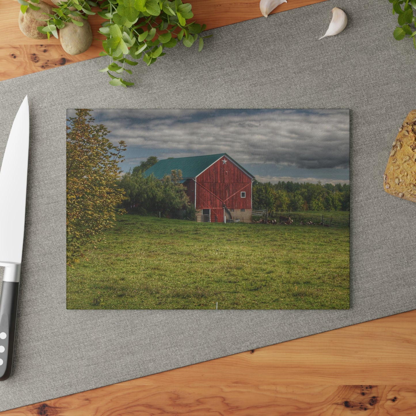 Barn Boutique Rustic Tempered-Glass Cutting Board| Kingston Plain Road Cow Barn