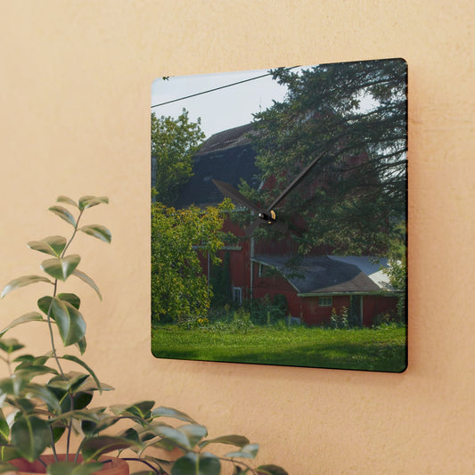 U R There Photography Grey Road Red Rustic Farmhouse Acrylic Analog Wall Clock