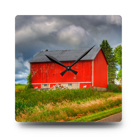 West Brown Horse Barn Rustic Farmhouse Acrylic Analog Wall Clock 10.75'' × 10.75'' (Square)
