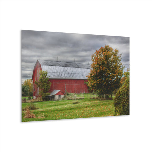 U R There Photography Columbiaville Red in Fall II Rustic Farmhouse Acrylic Wall Print
