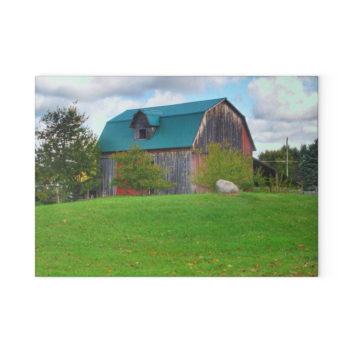 U R There Photography Frances Road Old Red II Rustic Farmhouse Tempered-Glass Cutting Board