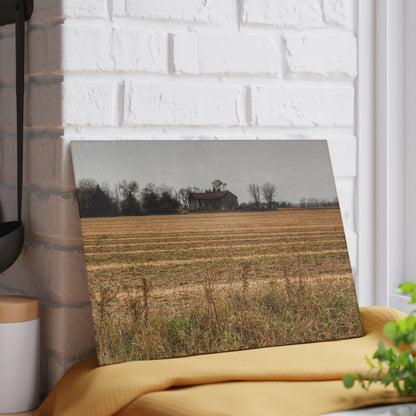 U R There Photography Freiberger Road Grey Across the Field Rustic Farmhouse Tempered-Glass Cutting Board