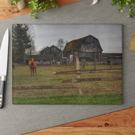U R There Photography South Summers Road Old Grey and Caramel II Rustic Farmhouse Tempered-Glass Cutting Board