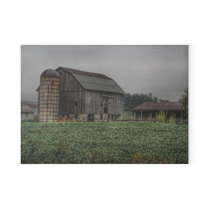 U R There Photography East Millington Road Grey and Stable Rustic Farmhouse Tempered-Glass Cutting Board
