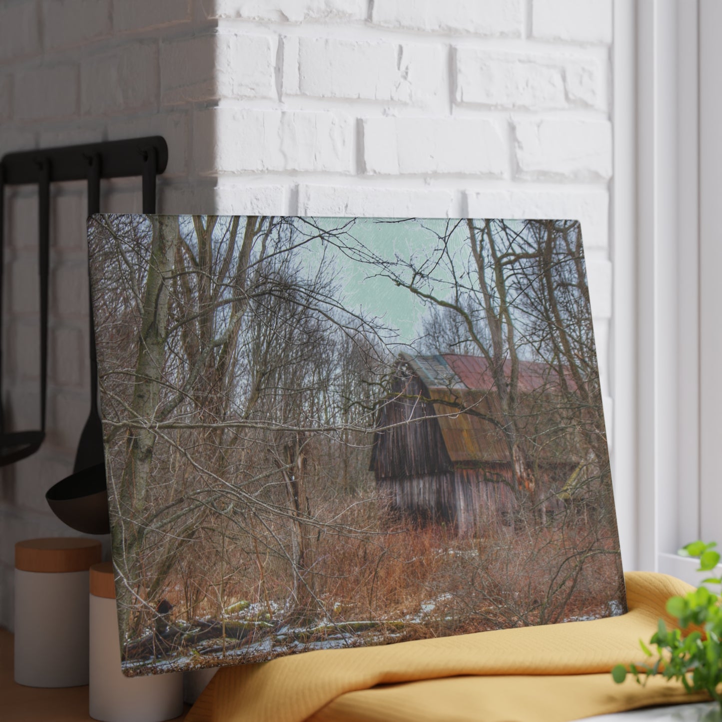 U R There Photography West Barnes Lake Hidden Red Rustic Farmhouse Tempered-Glass Cutting Board