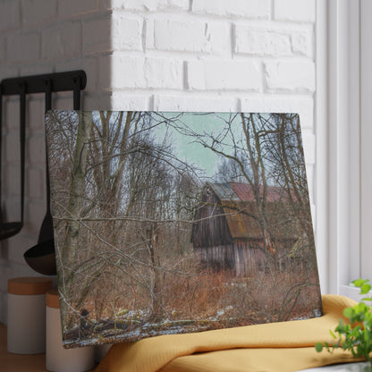 U R There Photography West Barnes Lake Hidden Red Rustic Farmhouse Tempered-Glass Cutting Board