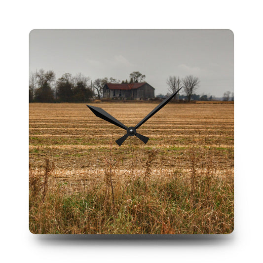 Freiberger Road Grey Across the Field Rustic Farmhouse Acrylic Analog Wall Clock 10.75'' × 10.75'' (Square)