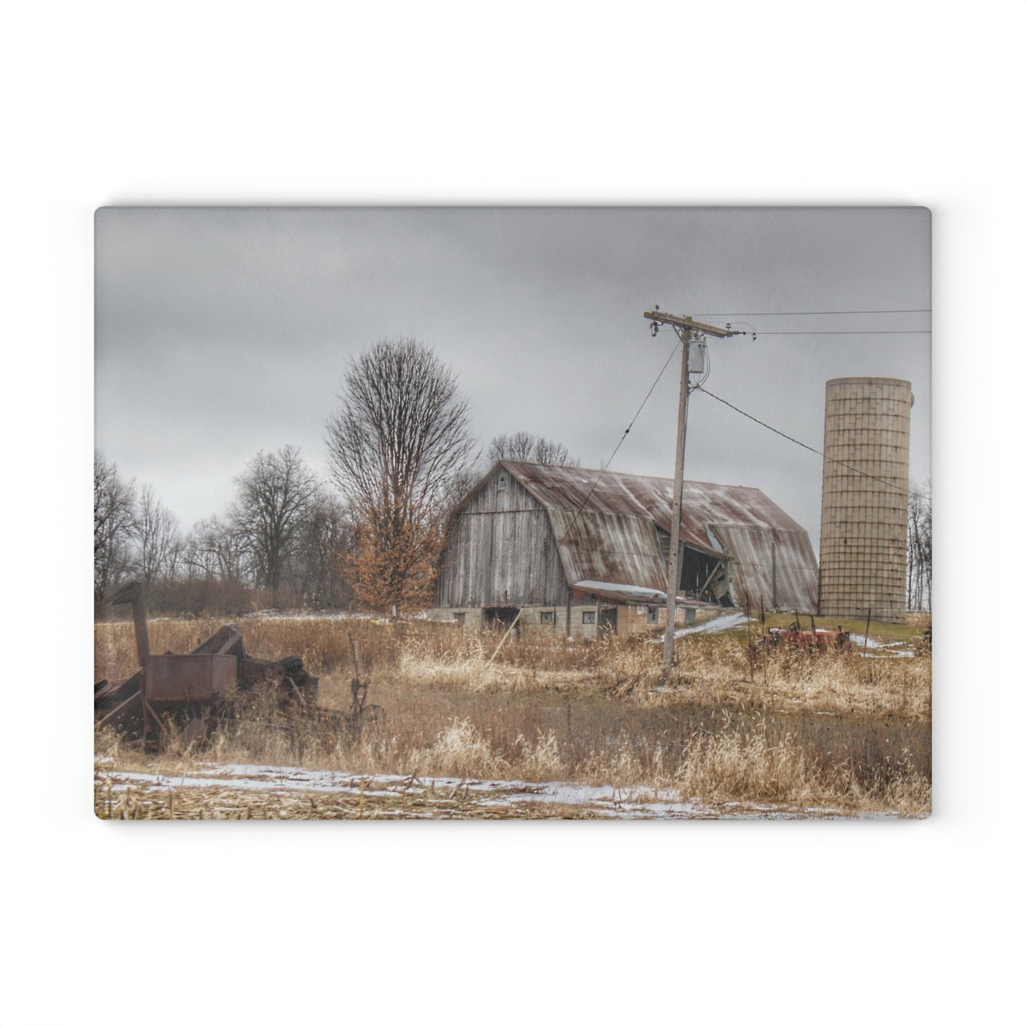 U R There Photography Norway Lake Road Grey Rustic Farmhouse Tempered-Glass Cutting Board