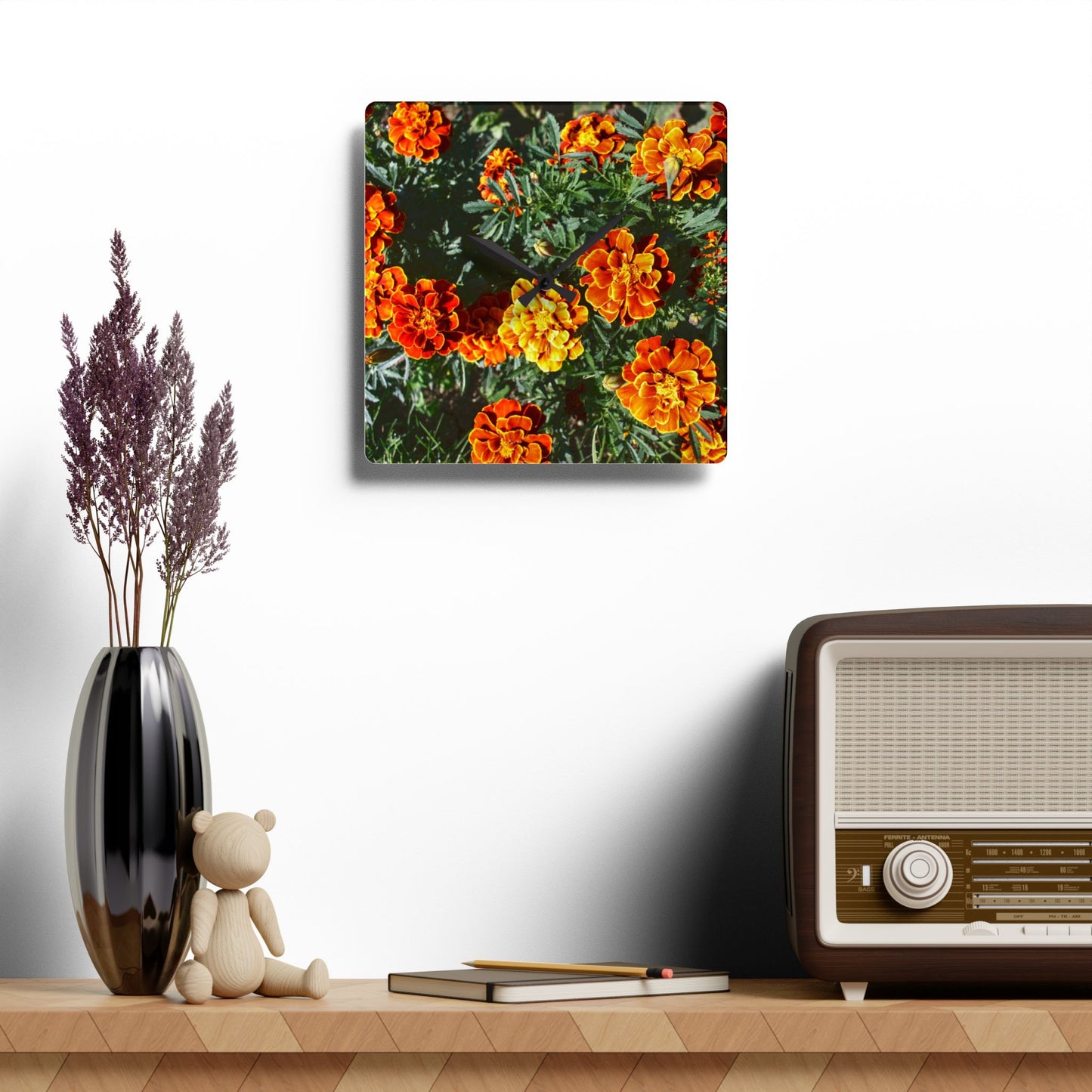 U R There Photography Marigolds Rustic Farmhouse Acrylic Analog Wall Clock