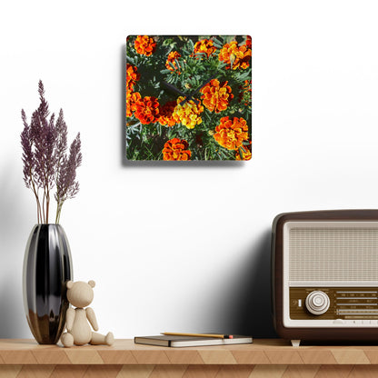 U R There Photography Marigolds Rustic Farmhouse Acrylic Analog Wall Clock