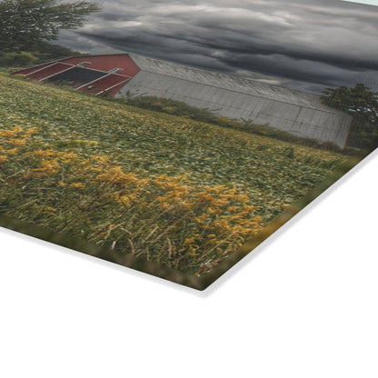 U R There Photography Pinstripe Barn and Buddy II Rustic Farmhouse Tempered-Glass Cutting Board
