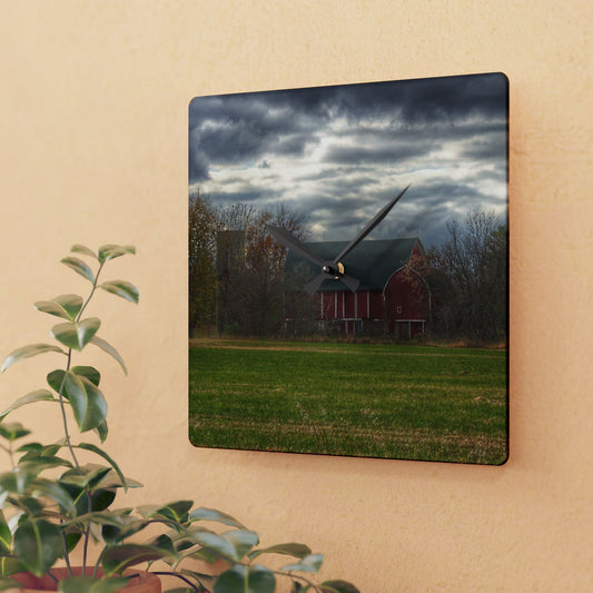U R There Photography Booth Road Hidden Red I Rustic Farmhouse Acrylic Analog Wall Clock